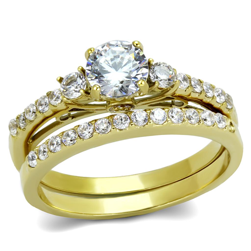 TK2133 - IP Gold(Ion Plating) Stainless Steel Ring with AAA Grade CZ  in Clear