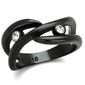 TK2137 - IP Black(Ion Plating) Stainless Steel Ring with Top Grade Crystal  in Clear