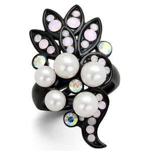 TK2138 - IP Black(Ion Plating) Stainless Steel Ring with Synthetic Pearl in Light Rose
