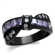 Load image into Gallery viewer, TK2140 - IP Black(Ion Plating) Stainless Steel Ring with AAA Grade CZ  in Amethyst