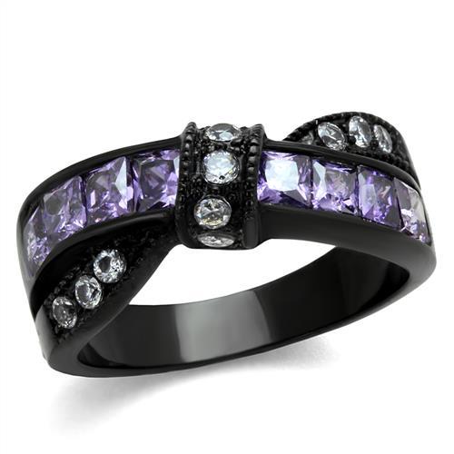 TK2140 - IP Black(Ion Plating) Stainless Steel Ring with AAA Grade CZ  in Amethyst