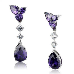 TK2144 - High polished (no plating) Stainless Steel Earrings with AAA Grade CZ  in Amethyst