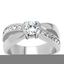 Load image into Gallery viewer, TK214 - High polished (no plating) Stainless Steel Ring with AAA Grade CZ  in Clear