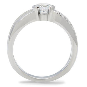 TK214 - High polished (no plating) Stainless Steel Ring with AAA Grade CZ  in Clear