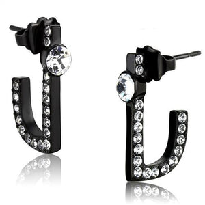 TK2150 - IP Black(Ion Plating) Stainless Steel Earrings with Top Grade Crystal  in Clear