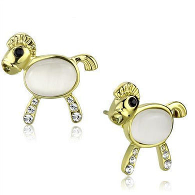 TK2152 - IP Gold(Ion Plating) Stainless Steel Earrings with Synthetic Cat Eye in White