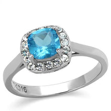 Load image into Gallery viewer, TK2161 - High polished (no plating) Stainless Steel Ring with Synthetic Synthetic Glass in Sea Blue