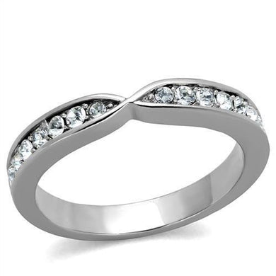 TK2163 - High polished (no plating) Stainless Steel Ring with Top Grade Crystal  in Clear