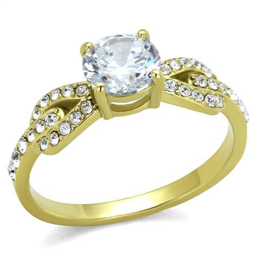TK2168 - IP Gold(Ion Plating) Stainless Steel Ring with AAA Grade CZ  in Clear