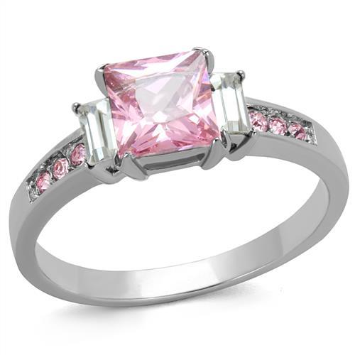 TK2169 - High polished (no plating) Stainless Steel Ring with AAA Grade CZ  in Rose
