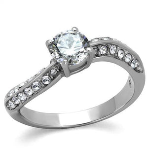 TK2171 - High polished (no plating) Stainless Steel Ring with AAA Grade CZ  in Clear