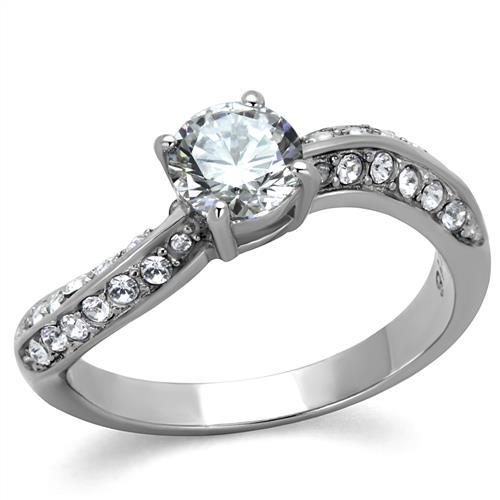 TK2171 - High polished (no plating) Stainless Steel Ring with AAA Grade CZ  in Clear