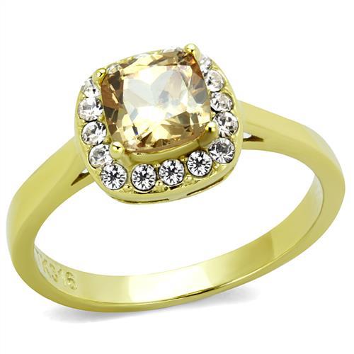 TK2173 - IP Gold(Ion Plating) Stainless Steel Ring with AAA Grade CZ  in Champagne
