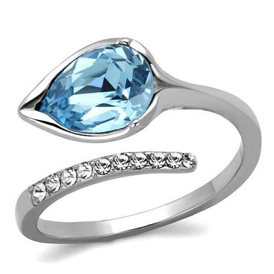 TK2174 - High polished (no plating) Stainless Steel Ring with Top Grade Crystal  in Sea Blue
