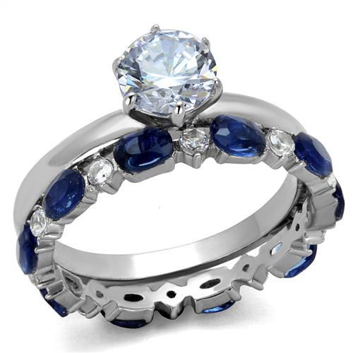 TK2175 - High polished (no plating) Stainless Steel Ring with AAA Grade CZ  in Clear