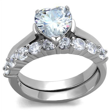 TK2176 - High polished (no plating) Stainless Steel Ring with AAA Grade CZ  in Clear