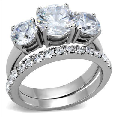 TK2177 - High polished (no plating) Stainless Steel Ring with AAA Grade CZ  in Clear