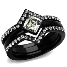 Load image into Gallery viewer, TK2185 - IP Black(Ion Plating) Stainless Steel Ring with Top Grade Crystal  in Clear