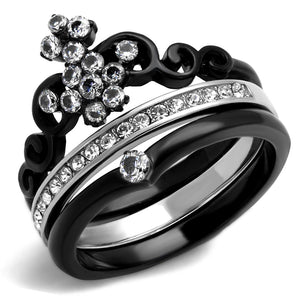 TK2187 - Two-Tone IP Black Stainless Steel Ring with AAA Grade CZ  in Clear