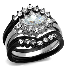 Load image into Gallery viewer, TK2188 - Two-Tone IP Black Stainless Steel Ring with AAA Grade CZ  in Clear