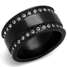 Load image into Gallery viewer, TK2195 - IP Black(Ion Plating) Stainless Steel Ring with Top Grade Crystal  in Clear
