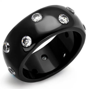 TK2196 - IP Black(Ion Plating) Stainless Steel Ring with AAA Grade CZ  in Clear
