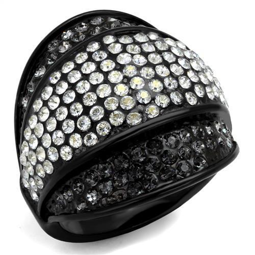 TK2200 - IP Black(Ion Plating) Stainless Steel Ring with Top Grade Crystal  in Multi Color