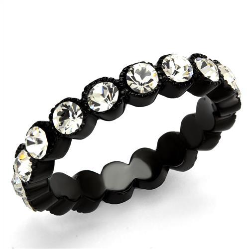 TK2207 - IP Black(Ion Plating) Stainless Steel Ring with Top Grade Crystal  in Clear
