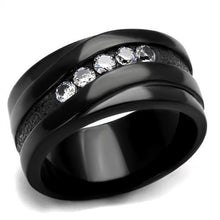 Load image into Gallery viewer, TK2210 - IP Black(Ion Plating) Stainless Steel Ring with AAA Grade CZ  in Clear