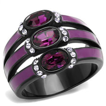 Load image into Gallery viewer, TK2213 - IP Black(Ion Plating) Stainless Steel Ring with Top Grade Crystal  in Amethyst
