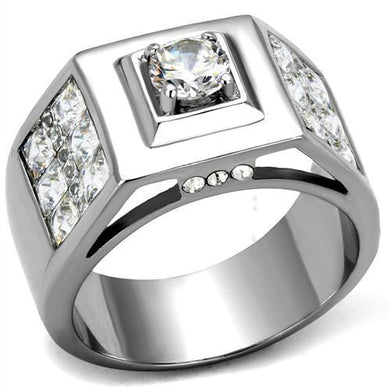 TK2220 - High polished (no plating) Stainless Steel Ring with AAA Grade CZ  in Clear
