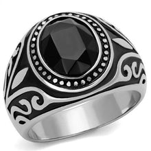 Load image into Gallery viewer, TK2231 - High polished (no plating) Stainless Steel Ring with Top Grade Crystal  in Jet