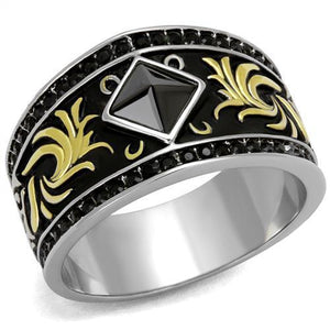 TK2232 - Two-Tone IP Gold (Ion Plating) Stainless Steel Ring with Synthetic Synthetic Glass in Jet