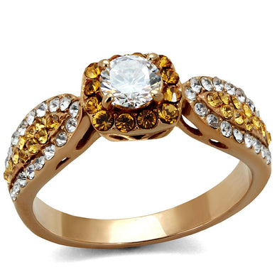 TK2250 - IP Rose Gold(Ion Plating) Stainless Steel Ring with AAA Grade CZ  in Clear