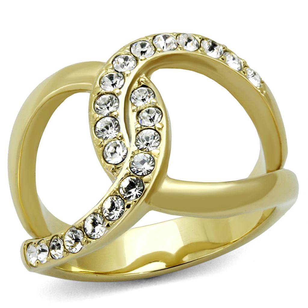 TK2253 - Two-Tone IP Gold (Ion Plating) Stainless Steel Ring with Top Grade Crystal  in Clear