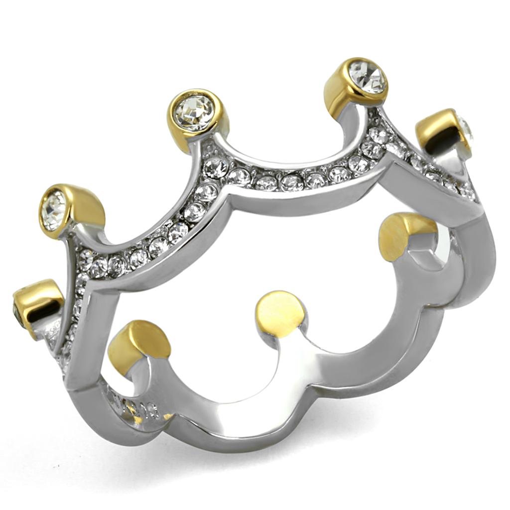 TK2258 - Two-Tone IP Gold (Ion Plating) Stainless Steel Ring with Top Grade Crystal  in Clear