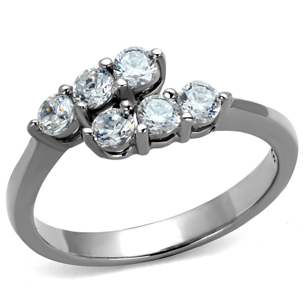 TK2259 - High polished (no plating) Stainless Steel Ring with AAA Grade CZ  in Clear
