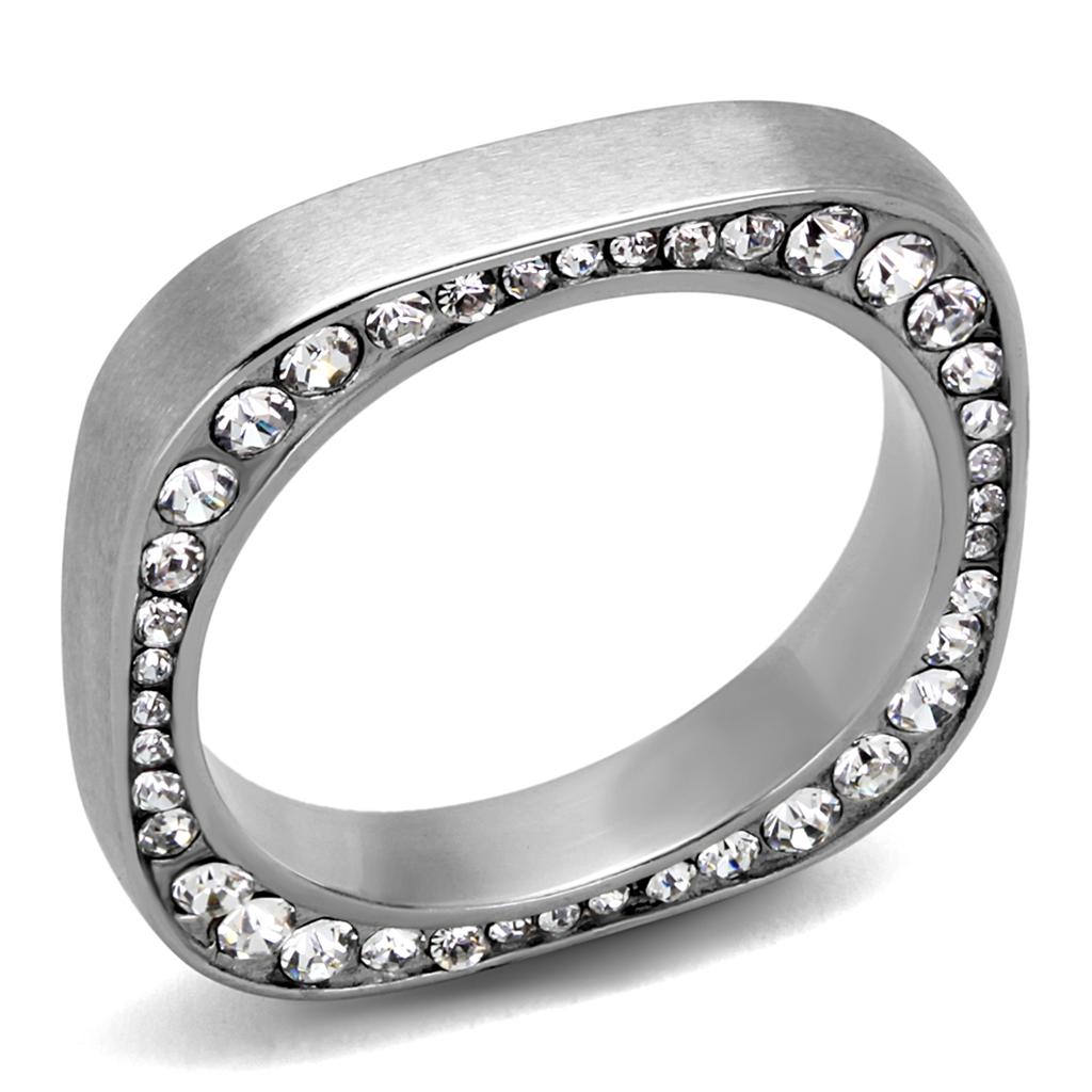 TK2261 - High polished (no plating) Stainless Steel Ring with Top Grade Crystal  in Clear