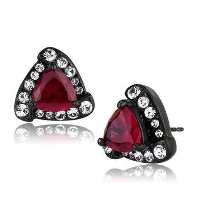 TK2272 - IP Black(Ion Plating) Stainless Steel Earrings with AAA Grade CZ  in Ruby
