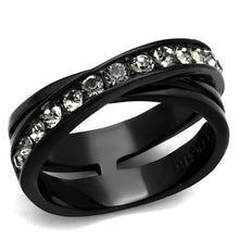 Load image into Gallery viewer, TK2281 - IP Black(Ion Plating) Stainless Steel Ring with Top Grade Crystal  in Black Diamond