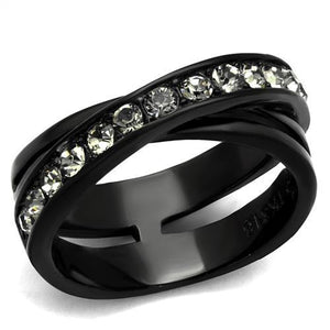 TK2281 - IP Black(Ion Plating) Stainless Steel Ring with Top Grade Crystal  in Black Diamond
