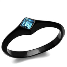 Load image into Gallery viewer, TK2284 - IP Black(Ion Plating) Stainless Steel Ring with Top Grade Crystal  in Sea Blue