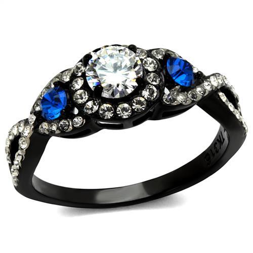 TK2286 - Two-Tone IP Black (Ion Plating) Stainless Steel Ring with AAA Grade CZ  in Clear