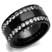 Load image into Gallery viewer, TK2290 - IP Black(Ion Plating) Stainless Steel Ring with AAA Grade CZ  in Clear