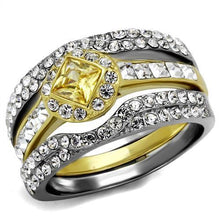 Load image into Gallery viewer, TK2291 - Two-Tone IP Gold (Ion Plating) Stainless Steel Ring with AAA Grade CZ  in Topaz