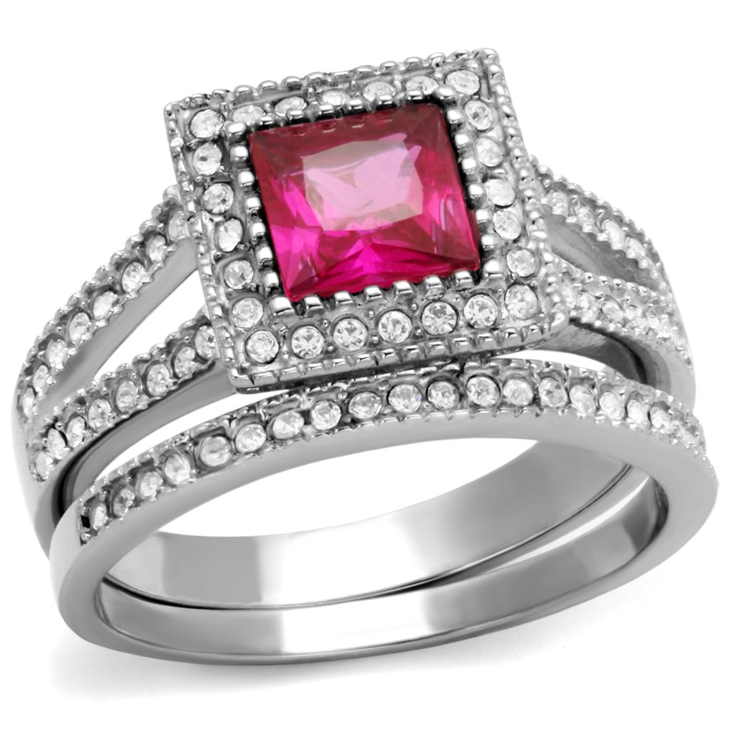 TK2293 - High polished (no plating) Stainless Steel Ring with AAA Grade CZ  in Ruby