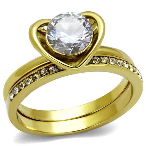 TK2295 - IP Gold(Ion Plating) Stainless Steel Ring with AAA Grade CZ  in Clear
