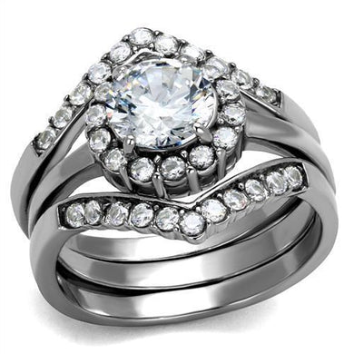 TK2297 - High polished (no plating) Stainless Steel Ring with AAA Grade CZ  in Clear