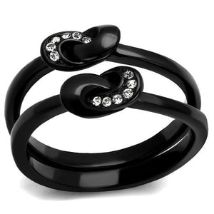 TK2300 - IP Black(Ion Plating) Stainless Steel Ring with Top Grade Crystal  in Clear