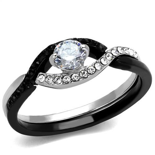 TK2301 - Two-Tone IP Black (Ion Plating) Stainless Steel Ring with AAA Grade CZ  in Clear